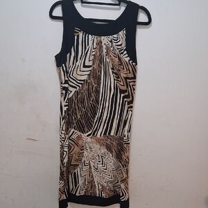 AB Studio Black and Tan Geometric Mini Dress